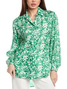 Maje Woven Satiny Relaxed Shirt In Imprime Onirique Vert